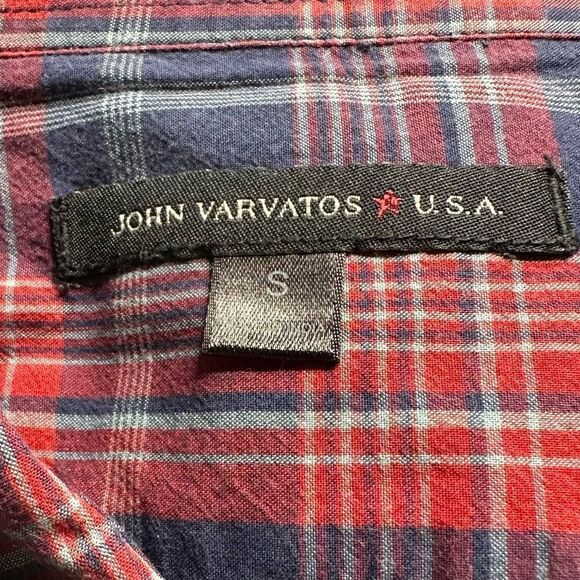John Varvatos Small Red-Navy Plaid Long Sleeve Shirt - Picture 2 of 7